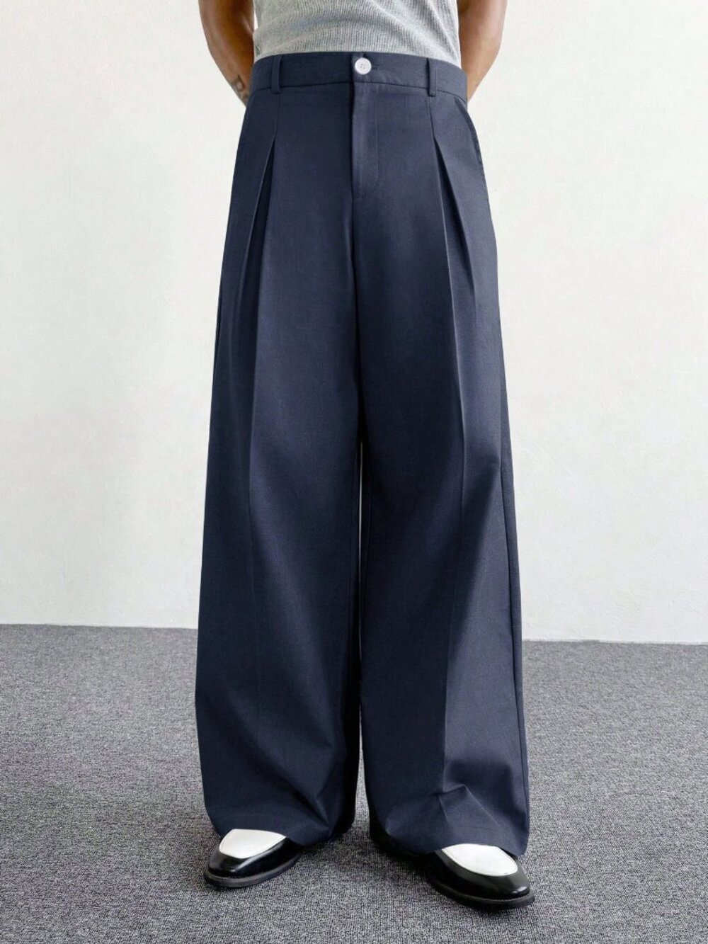 Navy Blue Casual Men's Wide Leg Pants - Picture 5 of 8